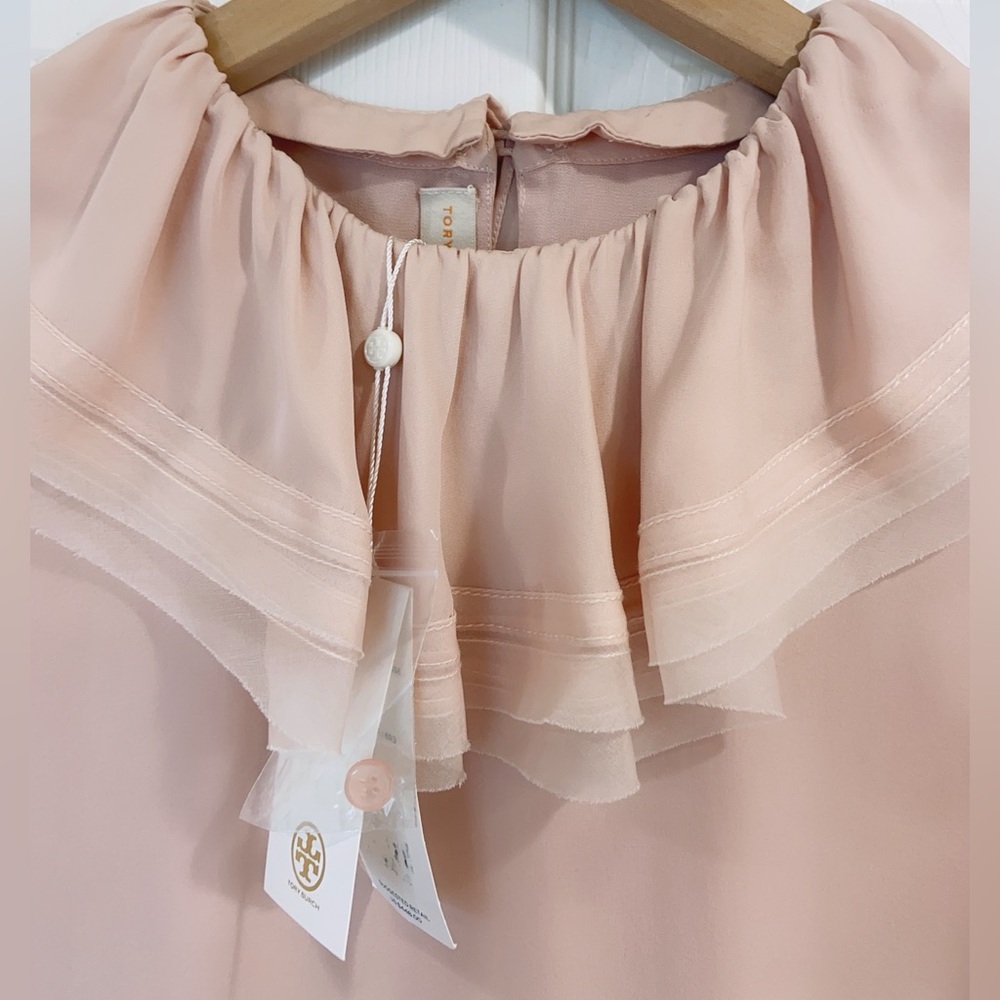 NWT Tory Burch Ruffle Silk Sleeve Blouse Top In Pink - Picture 2 of 5